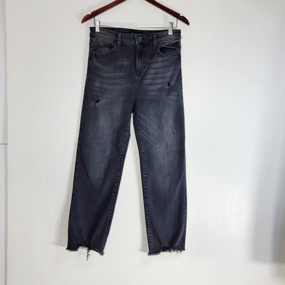 Kendall & Kylie The Icon High Rise Straight Stretch Distressed Black Jeans 29